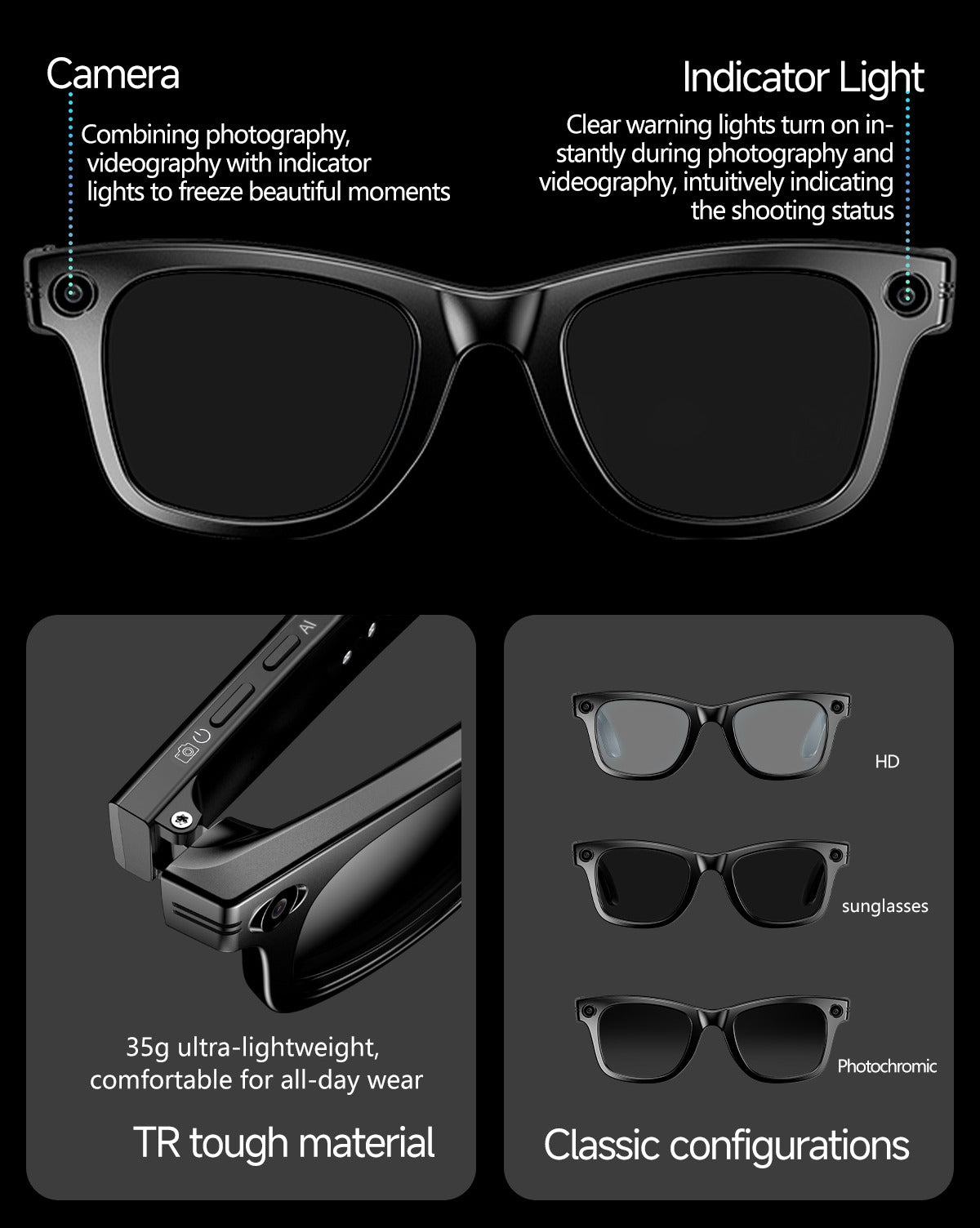 VISTIQ AI Glasses front camera and indicator light