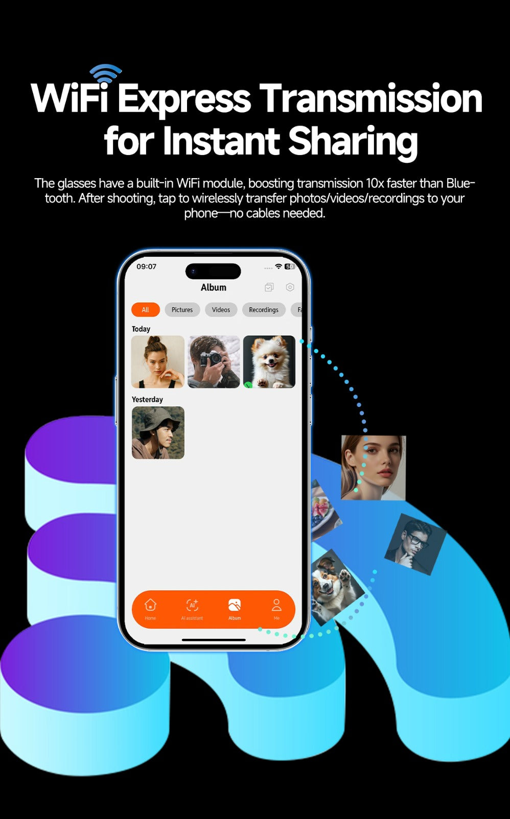 VISTIQ AI Glasses WiFi transfer to phone app